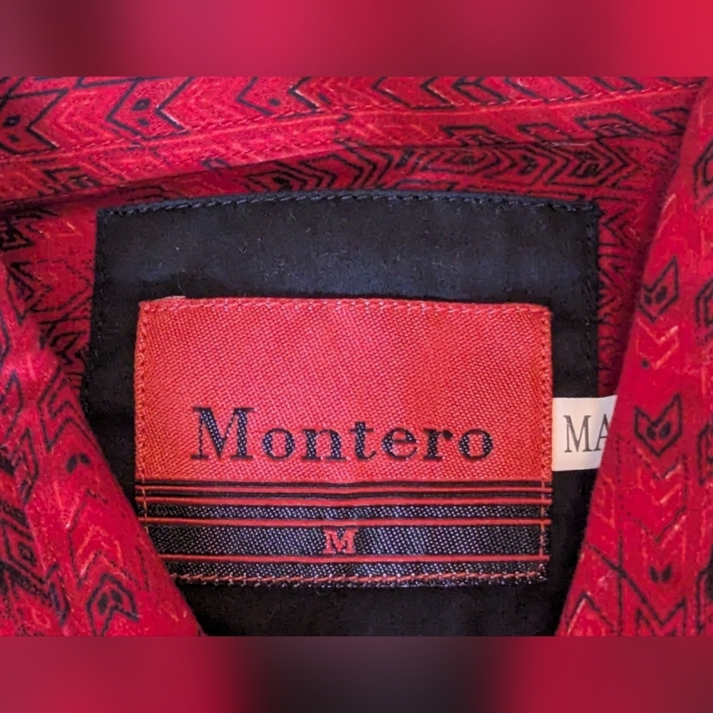 Montero Jeans Chic Southwestern Country Red Blouse Design Medium Cotton